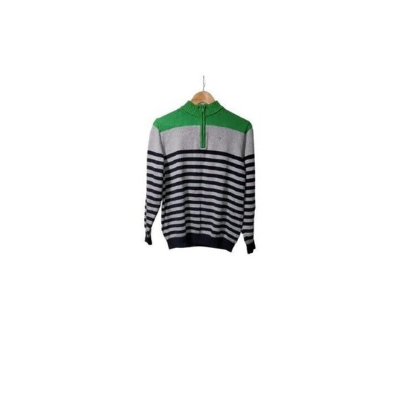 Tommy Hilfiger Other - Tommy Hilfiger boys 1/2 zip sweater pullover stripes green blue grey Sz L 16/18